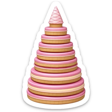 3D render of Wafer Tower, made entirely of dessert materials, glistening sugar crystal texture, grid-patterned beige cookie with pink cream filling, delicious confectionery aesthetic, Apple emoji style, isolated on white background --v 6.0. sticker