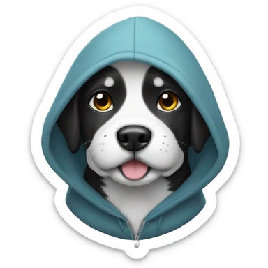 Black and white dog with a hoodie sticker