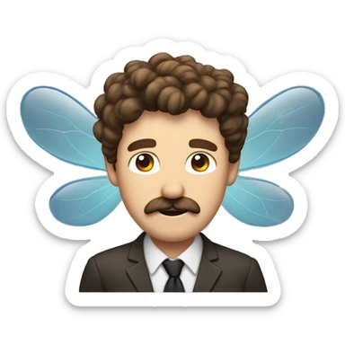 Fly buzzing around a man with brown hair and mustache  sticker