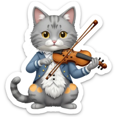 grey cat play violin, long full body sticker
