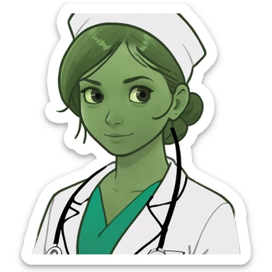 A beautiful, thin girl in a medical gown sticker