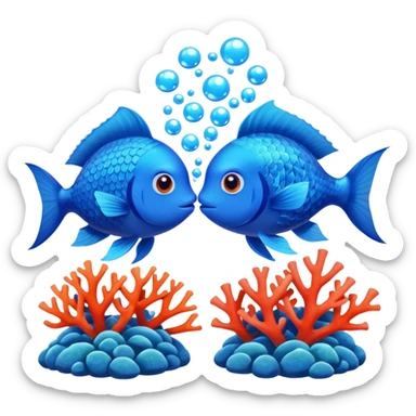 two cute blue fishes kissing sticker