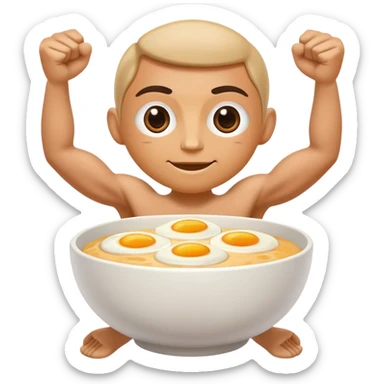 Breakfast bowl with a face on the bowl and arms and legs ready for gym sticker