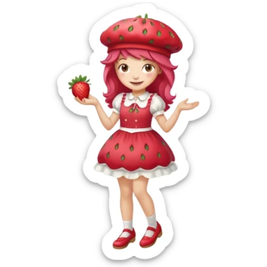 Strawberry shortcake human girl full body and legs with a strawberry hat on her head and dress without a cake sticker