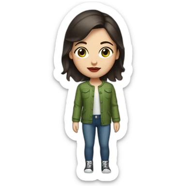 reality girl with dark brown hair, oval face, red lips, green-blue eyes sticker