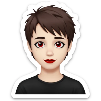 Happy pale Goth boy with shaggy brown hair, and messy black eyeliner , smudged, red, lipstick  sticker