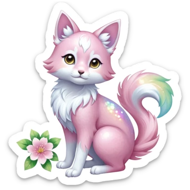 Multicolored sparkly shiny ethereal pastel iridescent light pale cute adorable pretty feminine elegant realistic floral exotic marble-Sakura-Falvie-Fionbri-fursona, full body sticker
