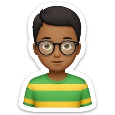 Menino pardo com cabelo curto preto, de óculos preto e blusa verde e amarela sticker