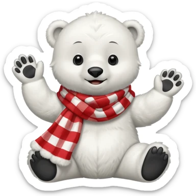 baby Polar Bear, smiling, hi five, wearing red Checkered Triangle scarf sticker