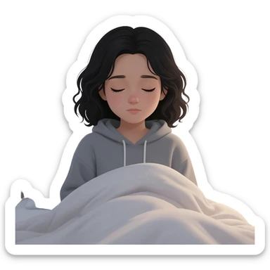 Girl with black wavy hair sleepy sticker