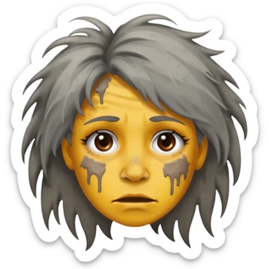 very dirty looking homeless woman very very dirty and smelly looking face only, not old with grey smudges everywhere and messy hair and lots of stains on face ugly and smudged face sticker