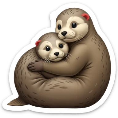 Grey seal and brown otter hugging each other  sticker