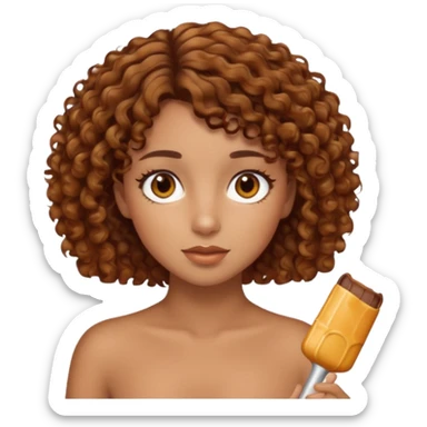 Tan girl with brown short curly hair with caramel highlights and brown eyes  sticker