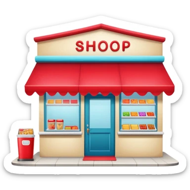 small snack shop, front facing sticker