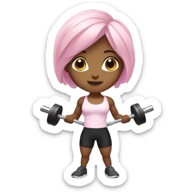 Gym girl, with light pink hair and brown eyes. presses the barbell sticker