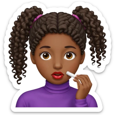 emoji sucking its lips in with one eyebrow up and the other one down dark skin and curly hair in a ponytail sticker