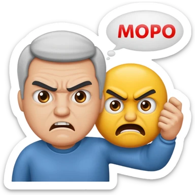 Big text "mopo" above and an angry man sticker