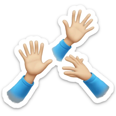 person looking up with their hands in the air with blue eyes sticker