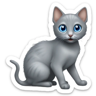 grey kitten blue eyes hunts cockroach sticker