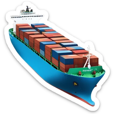 simple emoji design of a containership vessel with a smile. This design highlights the vessel and adds a smiley face to convey a positive message about the importance of shipping lines across the globe sticker