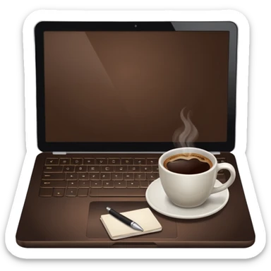 laptop and coffee are on the table. coffee is not on the laptop. sticker