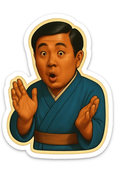 The same Japanese man in traditional kimono looks at the viewer with a surprised look, and his hands are empty sticker