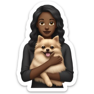 Black girl holding a black Pomeranian  sticker