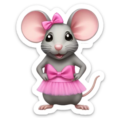 Rat wearing tutu with a pink bow on his head sticker