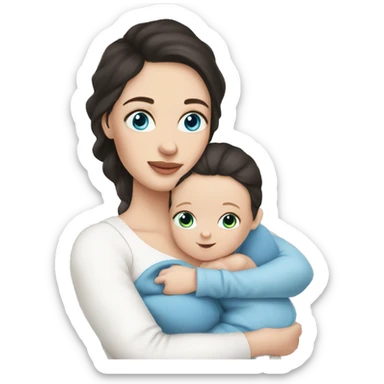 mom holding newborn baby girl with blue eyes and white skin baby dark hair white skin newborn girl sticker