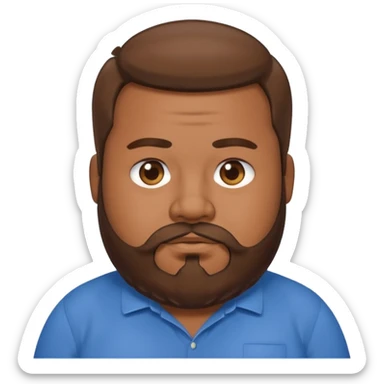fat man with brown beard and long hair wearing a blue shirt sticker