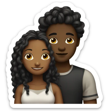 Brown girl with wavy hair hugging black boy who has dreads  sticker