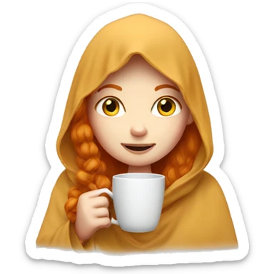 A ginger girl wearing an oodie drinking tea sticker