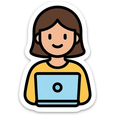 color outline icon of a brunette girl working on a laptop sticker