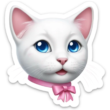 cute white cat with blue eyes and pink nose with pink bows sticker
