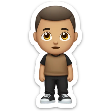 A fat Mexican kid with buzz cut mid taper fade brown shirt black shoes and black sweatspants sticker