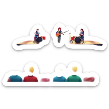 festival concert stage with lights and a band night sticker