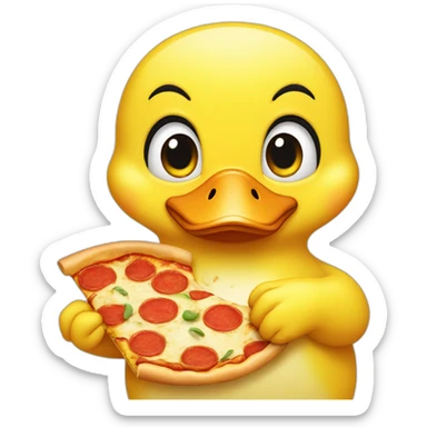 yellow duck frontal face eating pizza sticker