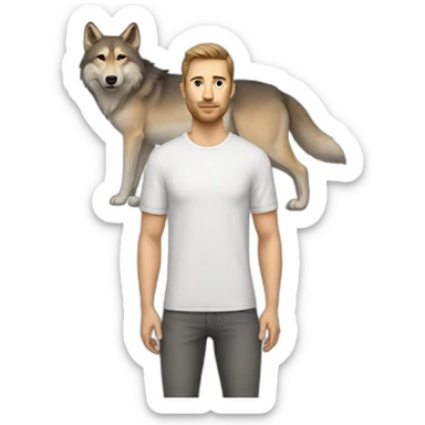 caucasian man with a wolf on his shirt sticker