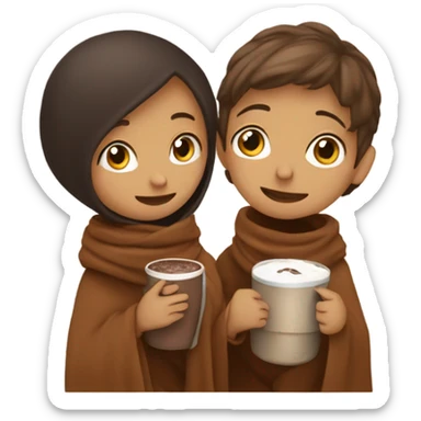 Girl and boy drinking hot chocolate under blanket sticker