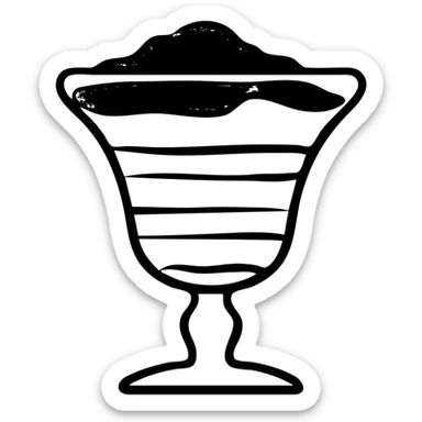 Tiramisu dessert in a glass dish with layers and cocoa powder on top sticker