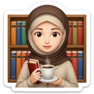 Muslim girl with coffe and books sticker