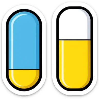 Oblong Pill Capsule, half yellow, half blue sticker