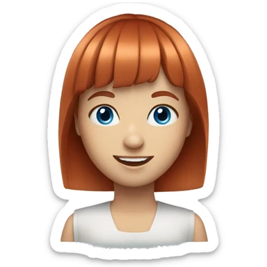 Straight red hair girl with bangs  blue eyes smiling sticker