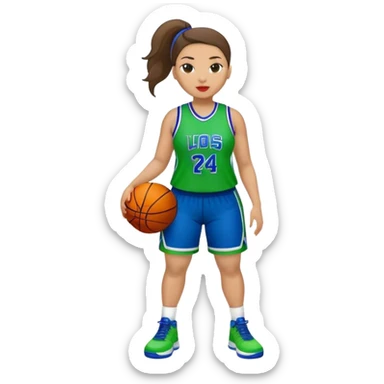 Full Body light skin Latino plus size women basketball player wearing blue and green uniform sticker