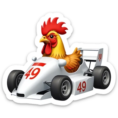 Rooster in a race car number 49 sticker