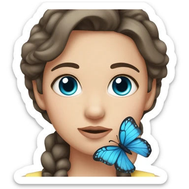 girl with brown hair, large gray-blue eyes, medium eyebrows, butterfly lips, electrolysis master sticker
