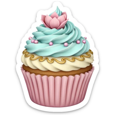 Realistic, detailed rococo cupcake sticker