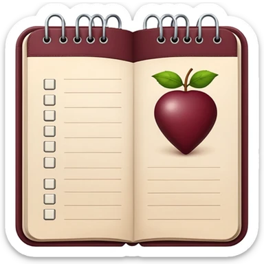 HAZ UN planificador de lista de objetivos en color vinotinto/rojo carmesí brillante, con hojas de cuaderno blancas sticker