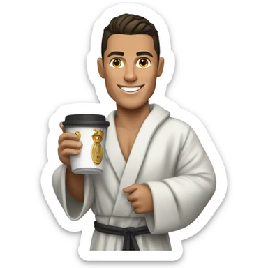 Cristiano Ronaldo wearing a Robe and wearing slippers holding a cup  sticker
