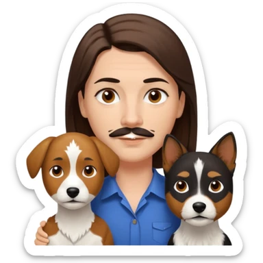 Quiero a una mujer blanca  con el pelo por el hombro lacio castaño  con un hombre de color morochito con el pelo negro y bigote, y un perro blanco Fox terrier  sticker